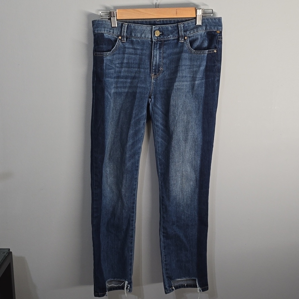 Whbm Jeans Womens Size 4 Blue W/ Dark Blue Side Stripes Two-tone Straight